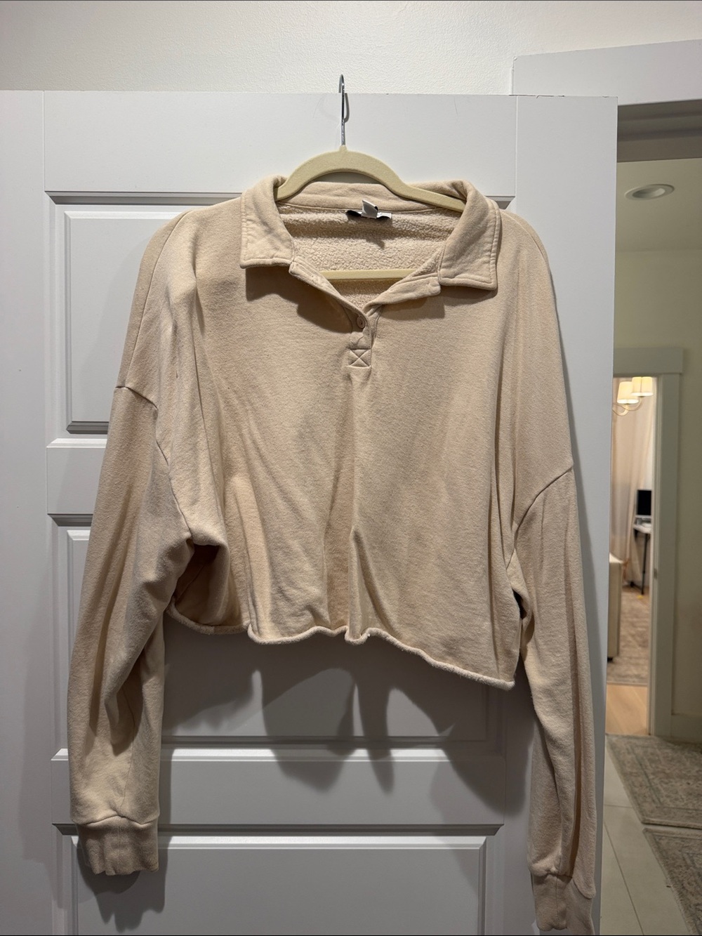 Topshop Cream Cropped Collared Pullover